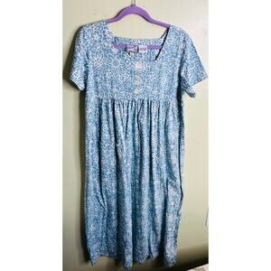 April Cornell blue white floral short sleeve maxi dress, size medium, cottage